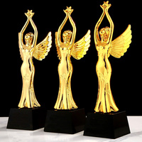 Trophée et médailles de concours de beauté en forme personnalisée de haute qualité, prix d'or en métal de chine, trophée d'ange d'aile pour souvenir