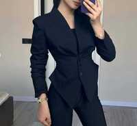 Jaket Rayon Kancing Pinggang Ketat Kerah V Dalam Lengan Panjang Wanita Atasan Kantor Seragam Bisnis Jas Barat Layanan OEM