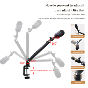 Brazo de Micrófono Profesional de Aluminio con Rotación de 360 Grados °   Soporte Giratorio para Micrófono de Estudio para Podcast y Videojuegos, Soporte para Micrófono de Estudio al por Mayor - Product Image 2
