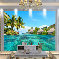 Papier peint autocollant 3D personnalisé HD, paysage naturel de la mer des Maldives, photographie de plage, papier peint pour salon, fond de télévision