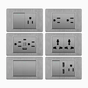 US Standard Thailand Vietnam 118 Type 16A Wall Switches Sockets Electrical Switch and Sockets USB Type C Brushed Grey