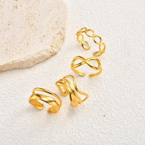 Bague infini en acier inoxydable 316L plaqué or 18 carats pour femme, double bande ondulée, ouverte et ajustable, étanche, bijoux minimalistes - Product Image 6
