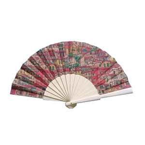 Abanico Plegable Portátil Ecológico de Corcho y Bambú de 23 cm con Estampado, Abanico de Mano de Tela y Madera con Técnica Pintada, Abanico Vegano Promocional - Product Image 5