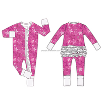 Combinaison de nuit en bambou pour bébé, automne-hiver, avec fermeture éclair avant, volants aux fesses, pour nouveau-nés filles, barboteuse à double fermeture éclair pour usage quotidien