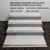 Dalles de marche d'escalier modernes aspect pierre de qualité supérieure 1200x470mm avec bords arrondis pour intérieurs élégants de villas, appartements et centres commerciaux
