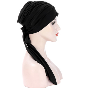 Chapeau turban pré-attaché de style ethnique pour femmes musulmanes <span class=keywords><strong>Foulard</strong></span> hijab intérieur Longue queue Perte de cheveux Casquette de <span class=keywords><strong>chimio</strong></span> Bonnet Turban Chapeau Bandanas - Product Image 5