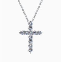 Collier en argent pur S925 en gros d'usine, collier pendentif croix de sécurité rétro en moissanite