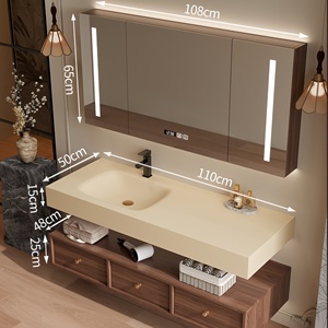 New Chinese Style Bathroom Vanity Set with Sintered Stone Hot Bending Seamless Integrated Basin Customizable - Product Image 5