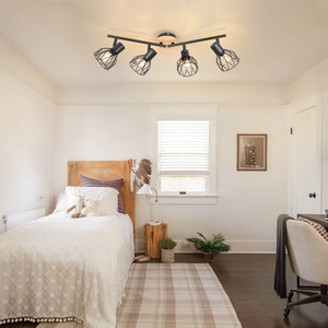 Spot de plafond <span class=keywords><strong>E14</strong></span> en gros, réglable, 4 têtes rotatives, <span class=keywords><strong>LED</strong></span> moderne, base en fer forgé noir et bois, pour maison, salon, magasin, intérieur - Product Image 4