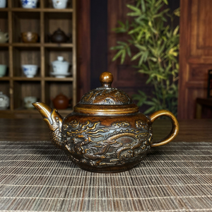 Oriental Metal Tea <b>Pot</b> With Dragon Design And <b>Lid</b> For Traditional Tea Serving - Product Image 6