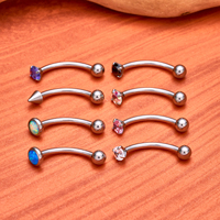 G23 Titanium 14G Anneau de nombril CZ Opal Stone Piercing de nombril 10mm Barre incurvée Barbell Body Piercing Jewelry Classic Style