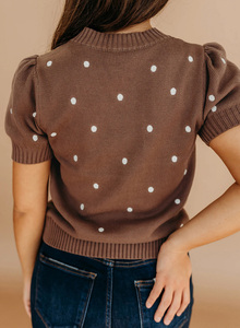 Dear-Lover Maglione Bianco Elegante da Donna con Maniche Corte a Palloncino e Motivo a <span class=keywords><strong>Pois</strong></span>, Vendita all'Ingrosso - Product Image 2