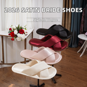 Nuevas Pantuflas de Satén Estampado KJ 2026 para Novia, con Punta Abierta, para Mujer, de Algodón, para Otoño, para el Hogar, para Invitadas - Product Image 2
