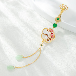 Chinese Style Plum Blossom Brooch With Pearl And Jade Tassel For Women Traditional Clothing Accessory - Product Image 1