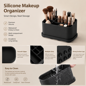 Multi Functional Silicone <b>Makeup</b> Organizer With Suction Cup Base Anti Slip Cosmetic Storage <b>Holder</b> <b>Makeup</b> Brush Organizer - Product Image 2