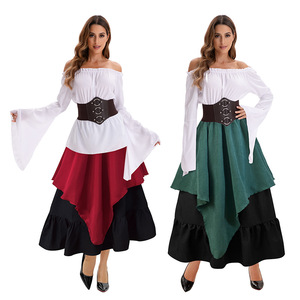 Retro Medieval Off Shoulder <b>Top</b> And Skirt Set For Women Spring 2025 Costume Full Irregular <b>Layered</b> Dress Cosplay Outfit - Product Image 1