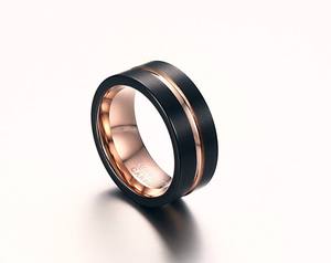 Joyería de moda <span class=keywords><strong>precio</strong></span> barato anillos de dedo de oro rosa al por mayor hombres <span class=keywords><strong>anillo</strong></span> de hombre de carburo de tungsteno Chapado en negro para fiesta - Product Image 6