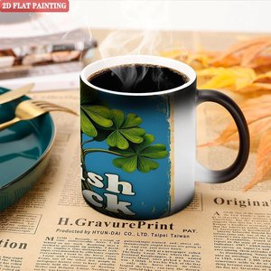 Simple Unprinted DIY Frosted Mug 11oz Black <b>Ceramic</b> Heat Sensitive Coffee Office <b>Cup</b> - Product Image 5
