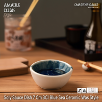 Plato para Salsa de Soya de 7 cm, 3 cl, Cerámica Azul Estilo Mar, Estilo Was