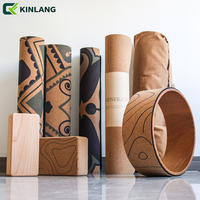 Set Mat Yoga Gabus Karet Alam Grosir, Kit Mat Fitness Biodegradable dengan Aksesoris Yoga untuk Studio