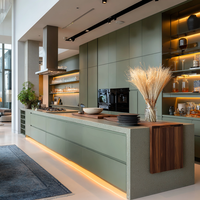 Meubles de cuisine modulaires laqués modernes sur mesure avec crédence, tiroirs coulissants, rangement intégré pour appareils électroménagers et îlot de rangement personnalisé