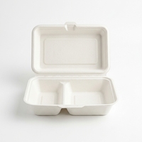 Boîtes alimentaires en bagasse blanches anti-fuite à 2 compartiments, directement de l'usine, pour plats chauds, barbecue, pique-nique et traiteur