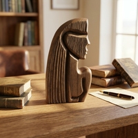 Sculpture en bois massif de femme abstraite méditative sculptée à la main, statue en bois de profil féminin vintage, décoration de table Wabi Sabi