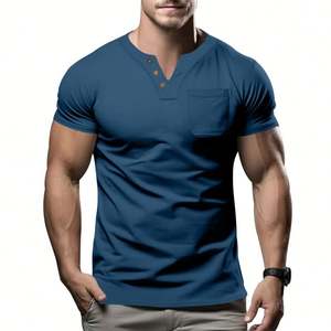 T-shirts pour hommes de haute qualité coupe régulière sport Streetwear mode coton Spandex bouton t-shirts pour hommes t-shirts pour hommes - Product Image 4