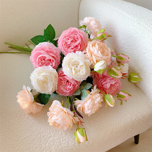 Bouquet de roses artificielles Qingyu Chronicle, rose, blanc laiteux, champagne, fleurs en soie, décorations pour mariage et maison - Product Image 1