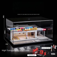 Collection d'atelier automobile en plastique premium 1:64 - Atelier de tuning japonais réaliste avec plusieurs véhicules pour étagères ou bureaux