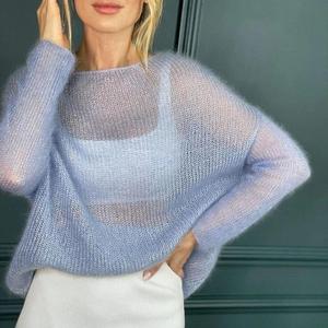 <span class=keywords><strong>Pull</strong></span> pour femmes en mélange de mohair léger et respirant, design personnalisé, tendance, ajouré, <span class=keywords><strong>fantaisie</strong></span> - Product Image 1