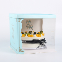 Boîte à gâteau translucide 3 en 1 rose bleu blanc double hauteur 6 "8" 10 "Plus boîte à gâteau d'impression