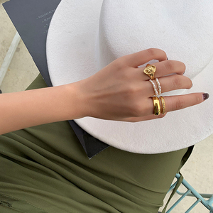 Bagues géométriques pour femmes, bague minimaliste en cercle continu, bijoux bohèmes <span class=keywords><strong>2022</strong></span>, perles multiples, perle d'eau douce naturelle, 1 pièce - Product Image 3
