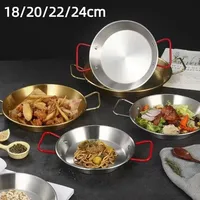 18/20/22/24Cm Piring Makanan Laut Permukaan Anti Lengket Dasar Datar Panci Baja Tahan Karat Tahan Korosi Dasar Tebal Piring Makanan Ringan