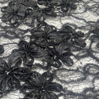 Kain Gaun Bunga Hitam 100% Poliester, Rajutan Mesin dengan Hiasan Bordir