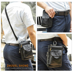 Tiding-Bolso pequeño de cuero genuino para hombre, bandolera pequeña de cuero genuino negro para hombro, cinturón de cintura para teléfono móvil - Product Image 5