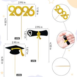 Decoraciones de Graduación 2026 Negras, Adornos para Cupcakes de Graduación 2026 Dorado <span class=keywords><strong>y</strong></span> Negro, Adornos para Cupcakes de Graduación con <span class=keywords><strong>Gorro</strong></span> <span class=keywords><strong>y</strong></span> <span class=keywords><strong>Diploma</strong></span> de la Clase de 2026 - Product Image 2