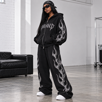 Fabricants de vêtements sur mesure : Ensemble de survêtements en molleton épais sérigraphié avec strass pour femme