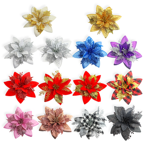 Nouvelles Fleurs Artificielles <span class=keywords><strong>de</strong></span> Noël Artisanales 2025, 14 cm, en Tissu Pailleté <span class=keywords><strong>Doré</strong></span> pour Décorations d'Arbre <span class=keywords><strong>de</strong></span> Noël - Product Image 6