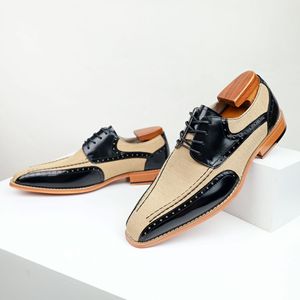 2026 Men's Business Leather Shoes Color <b>Block</b> Dress Shoes Square Toe Lace-up Casual Shoes for Men - Product Image 3