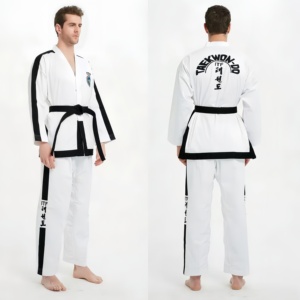 <span class=keywords><strong>Uniforme</strong></span> de Entrenamiento de <span class=keywords><strong>Taekwondo</strong></span> Quteng ITF, Material Acanalado, Alta Resistencia, Transpirable y Duradero, Diseño Unisex - Product Image 1
