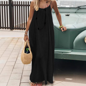 Nuovo Abito Lungo da Donna 2026 con Spalline Sottili e Schiena Scoperta, in Crepe di Poliestere Pieghettato, Tinta Unita, per Primavera e <span class=keywords><strong>Spiaggia</strong></span>, Casual, Commercio all'Ingrosso - Product Image 3