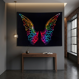 Tapiz Psicodélico Bohemio con Alas de Ángel, Estampado Hippie, 100% Algodón, Tamaño Queen, Personalizable, para Colgar en la Pared - Product Image 6