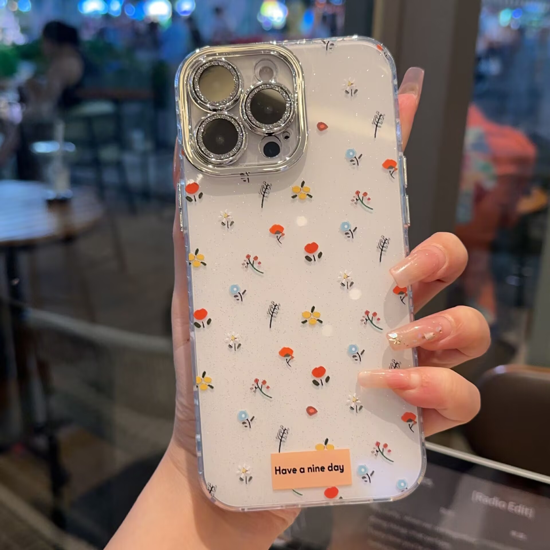 White Small Floral Glitter Lens