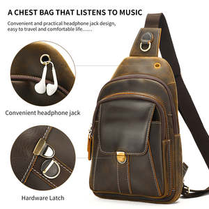 Sac de taille en cuir véritable pour homme, fermeture éclair, fait à la main, randonnée en plein air - Product Image 5