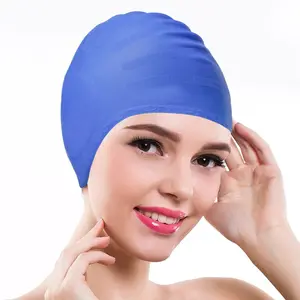수영 모자 긴 머리 높은 탄성 두꺼운 실리콘 수영 모자 여성 남성 유니섹스 성인 수영 모자
