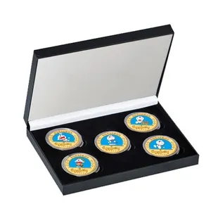 사용자 정의 5 개 세트 금속 동전 애니메이션 장난감 도라에몽 24k 금도금 동전 상자에