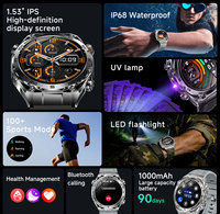 Montre connectée sportive AK105 pour hommes, répondre/passer des appels, moniteur de fréquence cardiaque, moniteur SpO2, lampe torche UV, 1000 mAh, étanche IP68, smartwatch ODM
