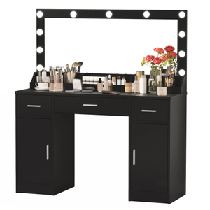 Modern 47.2" Vanity <b>Desk</b> <b>Large</b> Lighted Mirror 3 Color Lighting Modes Adjustable Brightness Dresser 3 Drawers 2 Vertical Bedroom - Product Image 6