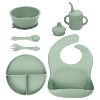 Vente en gros de kit d'alimentation pour bébé en silicone de qualité alimentaire Vaisselle d'aspiration sans BPA avec logo personnalisé Bols étanches Fourchettes Ustensiles